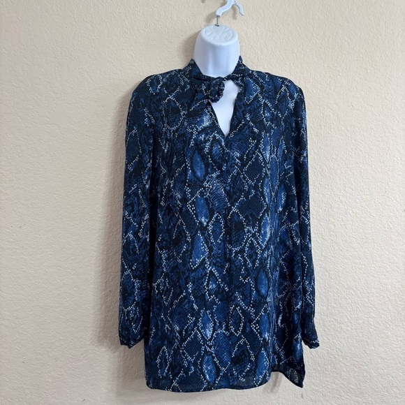 Nine West Tops - Nine West Women's Blue Snake Print Tie Neck Tunic Blouse Shirt Top M